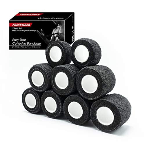 FRESINIDER 9 Rollen Selbstklebende Sportbandage, Atmungsaktive elastische Kohäsionsbandage für Sportverletzungen & Haustiere (7 Stk. 2" x 5 Yards + 2 Stk. 1" x 5 Yards) Schwarz