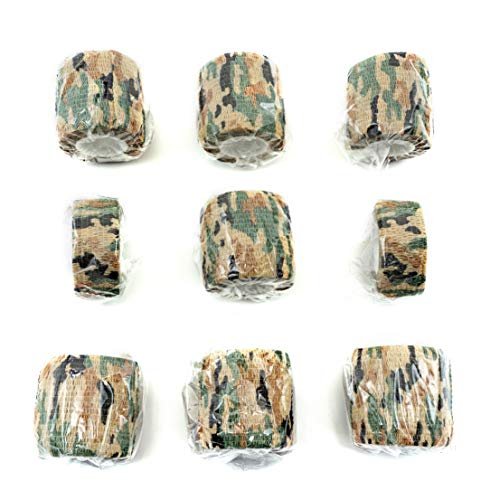 FRESINIDER 9 Rollen Selbstklebende Bandage, Atmungsaktive Elastische Fixierbinde für Sportverletzungen & Haustiere (7 Stück 5 cm x 4,6 m + 2 Stück 2,5 cm x 4,6 m) - German Woodland Camo