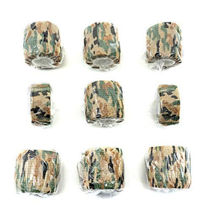 FRESINIDER 9 Rollen Selbstklebende Bandage, Atmungsaktive Elastische Fixierbinde für Sportverletzungen & Haustiere (7 Stück 5 cm x 4,6 m + 2 Stück 2,5 cm x 4,6 m) - German Woodland Camo