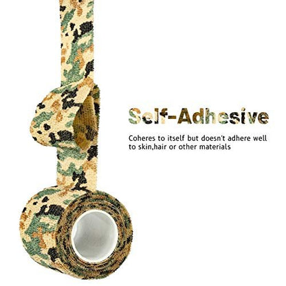 FRESINIDER 9 Rollen Selbstklebende Bandage, Atmungsaktive Elastische Fixierbinde für Sportverletzungen & Haustiere (7 Stück 5 cm x 4,6 m + 2 Stück 2,5 cm x 4,6 m) - German Woodland Camo