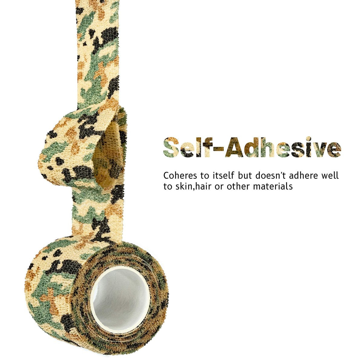 FRESINIDER 9 Rollen Selbstklebende Bandage, Atmungsaktive Elastische Fixierbinde für Sportverletzungen & Haustiere (7 Stück 5 cm x 4,6 m + 2 Stück 2,5 cm x 4,6 m) - German Woodland Camo