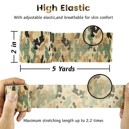 FRESINIDER 9 Rollen Selbstklebende Bandage, Atmungsaktive Elastische Fixierbinde für Sportverletzungen & Haustiere (7 Stück 5 cm x 4,6 m + 2 Stück 2,5 cm x 4,6 m) - German Woodland Camo