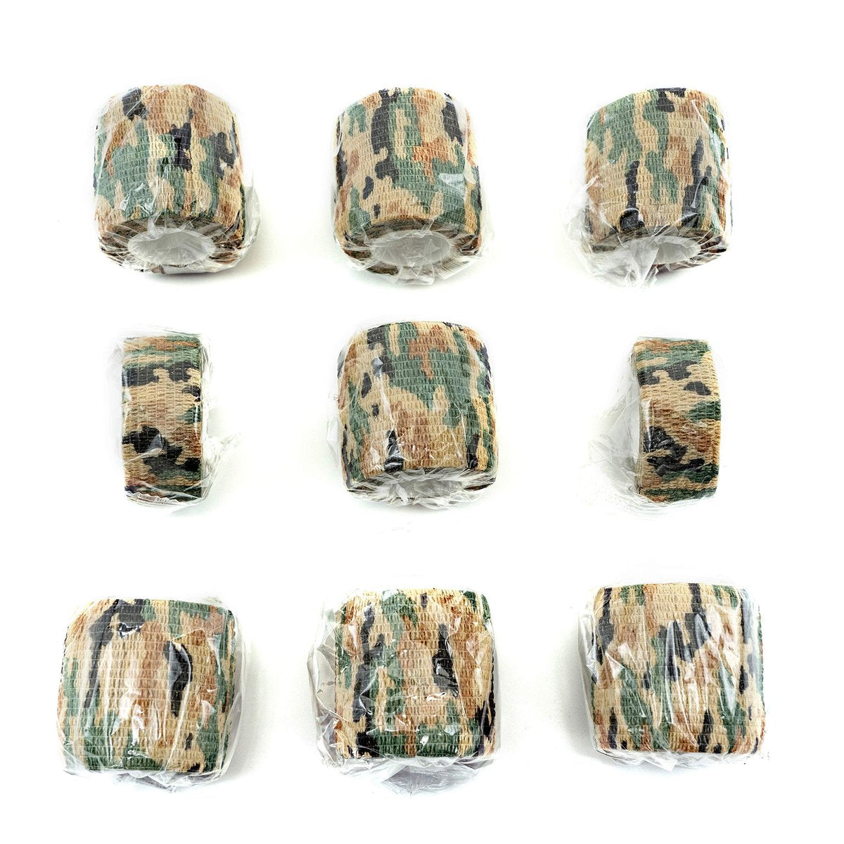 FRESINIDER 9 Rollen Selbstklebende Bandage, Atmungsaktive Elastische Fixierbinde für Sportverletzungen & Haustiere (7 Stück 5 cm x 4,6 m + 2 Stück 2,5 cm x 4,6 m) - German Woodland Camo