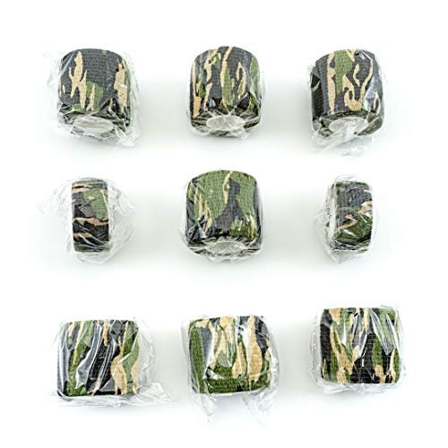 FRESINIDER 9 Rollen Selbstklebende Mullbinde, Atmungsaktive Elastische Kohäsionsbandage für Sportverletzungen & Haustiere (7 Stk. 2" x 5 Yards + 2 Stk. 1" x 5 Yards) - Woodland Camo