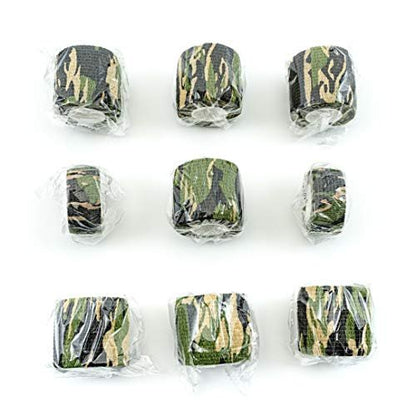 FRESINIDER 9 Rollen Selbstklebende Mullbinde, Atmungsaktive Elastische Kohäsionsbandage für Sportverletzungen & Haustiere (7 Stk. 2" x 5 Yards + 2 Stk. 1" x 5 Yards) - Woodland Camo