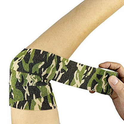 FRESINIDER 9 Rollen Selbstklebende Mullbinde, Atmungsaktive Elastische Kohäsionsbandage für Sportverletzungen & Haustiere (7 Stk. 2" x 5 Yards + 2 Stk. 1" x 5 Yards) - Woodland Camo