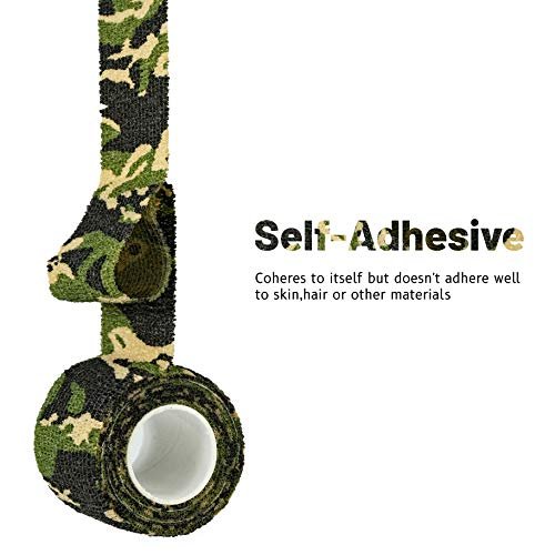 FRESINIDER 9 Rollen Selbstklebende Mullbinde, Atmungsaktive Elastische Kohäsionsbandage für Sportverletzungen & Haustiere (7 Stk. 2" x 5 Yards + 2 Stk. 1" x 5 Yards) - Woodland Camo
