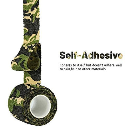 FRESINIDER 9 Rollen Selbstklebende Mullbinde, Atmungsaktive Elastische Kohäsionsbandage für Sportverletzungen & Haustiere (7 Stk. 2" x 5 Yards + 2 Stk. 1" x 5 Yards) - Woodland Camo