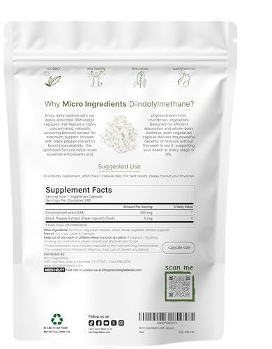 DIM Aktiv Ergänzung, DIM 300mg, 240 Veggie-Kapseln (8-Monate Vorrat), 2-in-1 Formel, Östrogenstoffwechsel, Premium DIM-Plus Brokkoli-Extrakt mit schwarzem Pfeffer für bessere Absorption