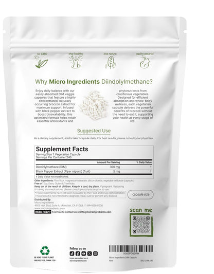 DIM Aktiv Ergänzung, DIM 300mg, 240 Veggie-Kapseln (8-Monate Vorrat), 2-in-1 Formel, Östrogenstoffwechsel, Premium DIM-Plus Brokkoli-Extrakt mit schwarzem Pfeffer für bessere Absorption