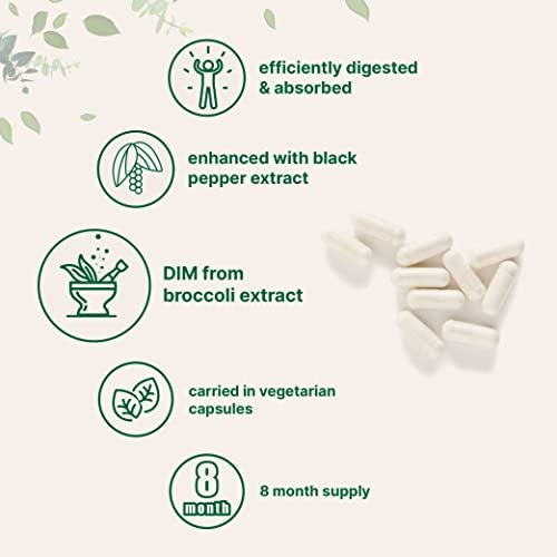 DIM Aktiv Ergänzung, DIM 300mg, 240 Veggie-Kapseln (8-Monate Vorrat), 2-in-1 Formel, Östrogenstoffwechsel, Premium DIM-Plus Brokkoli-Extrakt mit schwarzem Pfeffer für bessere Absorption