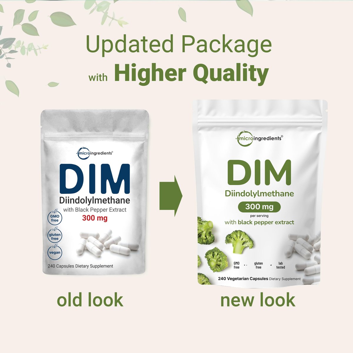 DIM Aktiv Ergänzung, DIM 300mg, 240 Veggie-Kapseln (8-Monate Vorrat), 2-in-1 Formel, Östrogenstoffwechsel, Premium DIM-Plus Brokkoli-Extrakt mit schwarzem Pfeffer für bessere Absorption