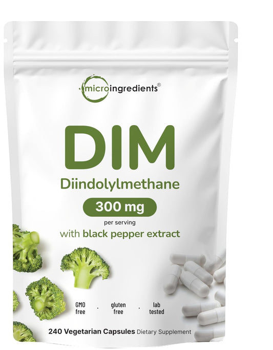 DIM Aktiv Ergänzung, DIM 300mg, 240 Veggie-Kapseln (8-Monate Vorrat), 2-in-1 Formel, Östrogenstoffwechsel, Premium DIM-Plus Brokkoli-Extrakt mit schwarzem Pfeffer für bessere Absorption