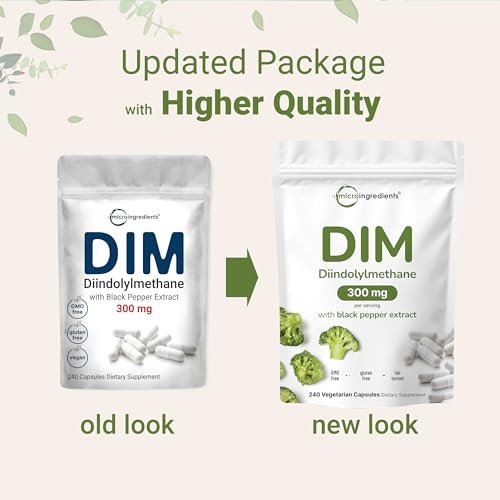 DIM Aktiv Ergänzung, DIM 300mg, 240 Veggie-Kapseln (8-Monate Vorrat), 2-in-1 Formel, Östrogenstoffwechsel, Premium DIM-Plus Brokkoli-Extrakt mit schwarzem Pfeffer für bessere Absorption