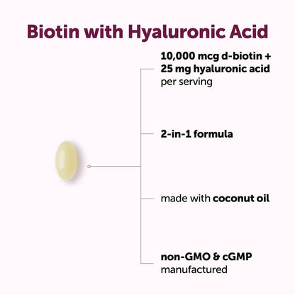 Micro Ingredients Biotin 10.000 mcg mit Hyaluronsäure 25 mg pro Portion | Mit Kokosöl | 365 Weichkapseln | 1 pro Tag | Jahresvorrat | Nicht-GVO & Glutenfrei