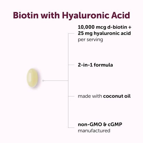 Micro Ingredients Biotin 10.000 mcg mit Hyaluronsäure 25 mg pro Portion | Mit Kokosöl | 365 Weichkapseln | 1 pro Tag | Jahresvorrat | Nicht-GVO & Glutenfrei