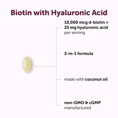 Micro Ingredients Biotin 10.000 mcg mit Hyaluronsäure 25 mg pro Portion | Mit Kokosöl | 365 Weichkapseln | 1 pro Tag | Jahresvorrat | Nicht-GVO & Glutenfrei