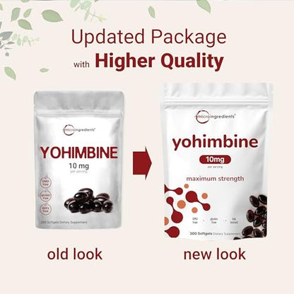 Doppelte Stärke Yohimbin Nahrungsergänzung für Männer und Frauen, 10 mg pro Portion, 300 Softgels, Yohimbin HCL mit nativem Sonnenblumenkernöl für bessere Absorption, unterstützt die Energieproduktion, afrikanischer Rohstoff
