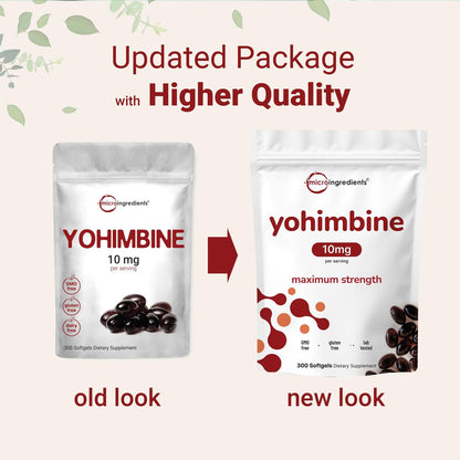 Doppelte Stärke Yohimbin Nahrungsergänzung für Männer und Frauen, 10 mg pro Portion, 300 Softgels, Yohimbin HCL mit nativem Sonnenblumenkernöl für bessere Absorption, unterstützt die Energieproduktion, afrikanischer Rohstoff