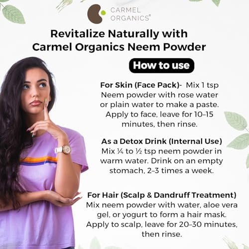 CARMEL ORGANICS Neemblatt Pulver | 227 g | Natürlich | Nicht GVO | Ohne Zusatzstoffe | Azadirachta Indica Pulver