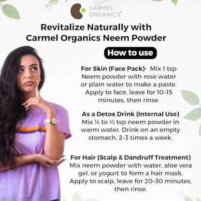 CARMEL ORGANICS Neemblatt Pulver | 227 g | Natürlich | Nicht GVO | Ohne Zusatzstoffe | Azadirachta Indica Pulver