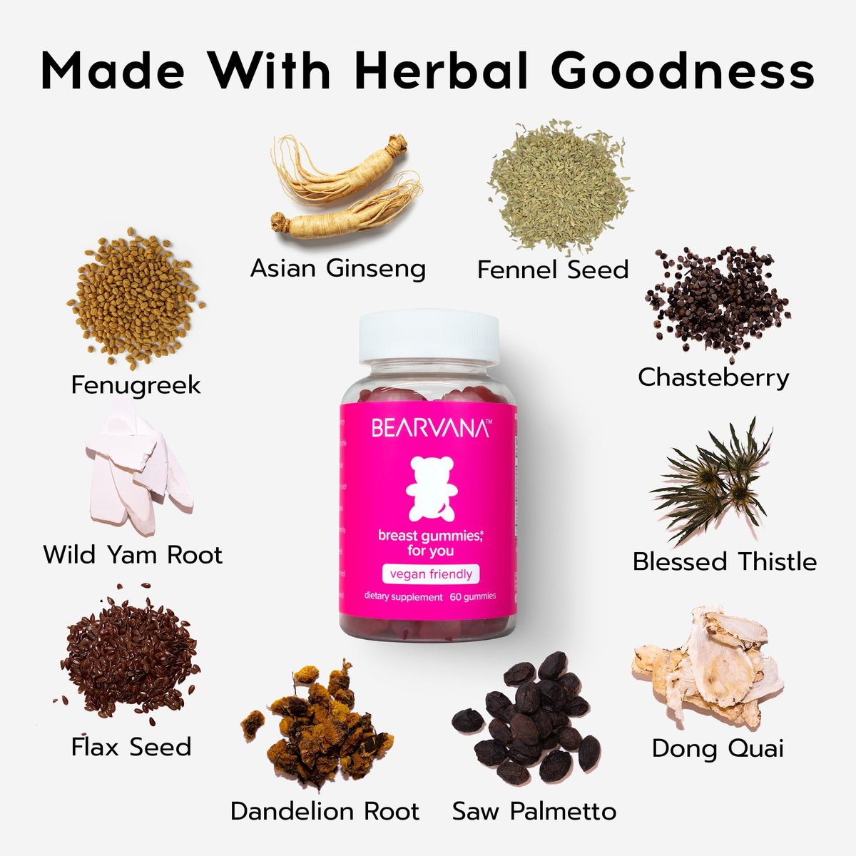 BEARVANA Top Support Frauen Multivitamin Gummis | Kräuter- & Vitamin-Gummis für tägliches Wohlbefinden | Beere-Geschmack | 60 Gummis