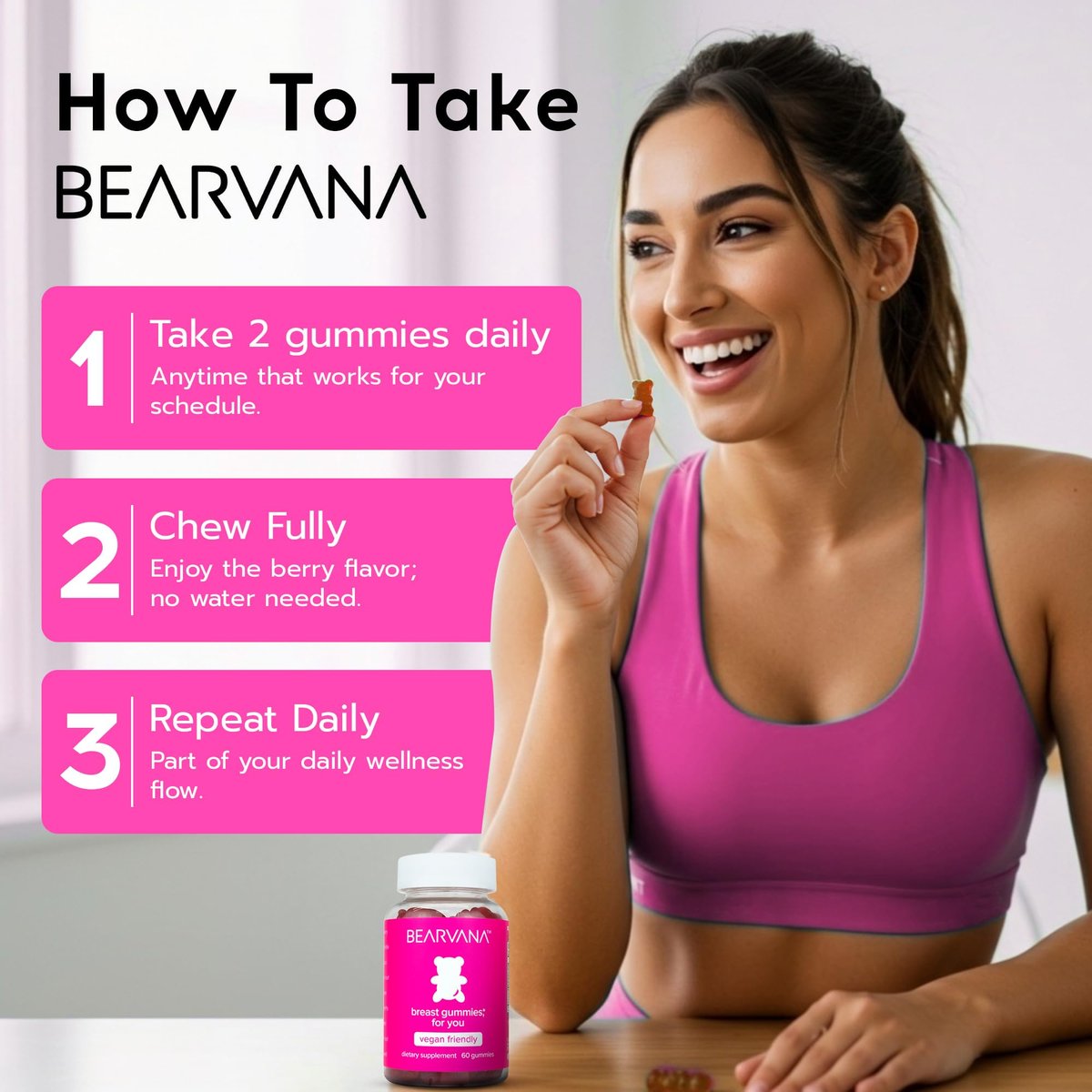 BEARVANA Top Support Frauen Multivitamin Gummis | Kräuter- & Vitamin-Gummis für tägliches Wohlbefinden | Beere-Geschmack | 60 Gummis
