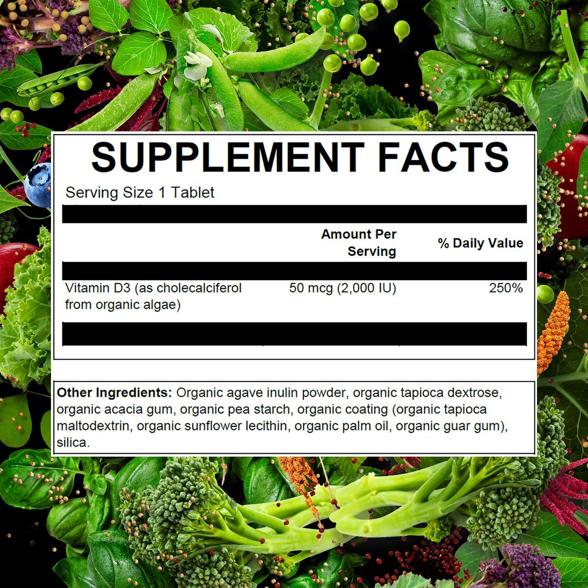 PlantFusion Veganes Vitamin D3 2000 IE – Aus organischer Flechte (Vitashine) für Immunsystem & Knochengesundheit, 60 Tabletten