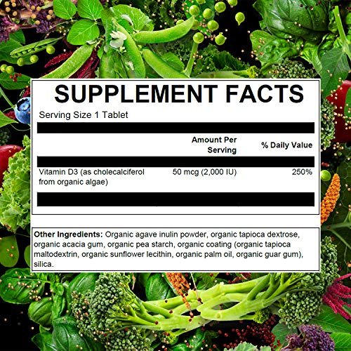 PlantFusion Veganes Vitamin D3 2000 IE – Aus organischer Flechte (Vitashine) für Immunsystem & Knochengesundheit, 60 Tabletten