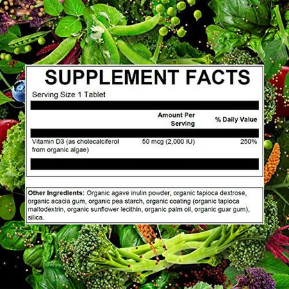 PlantFusion Veganes Vitamin D3 2000 IE – Aus organischer Flechte (Vitashine) für Immunsystem & Knochengesundheit, 60 Tabletten