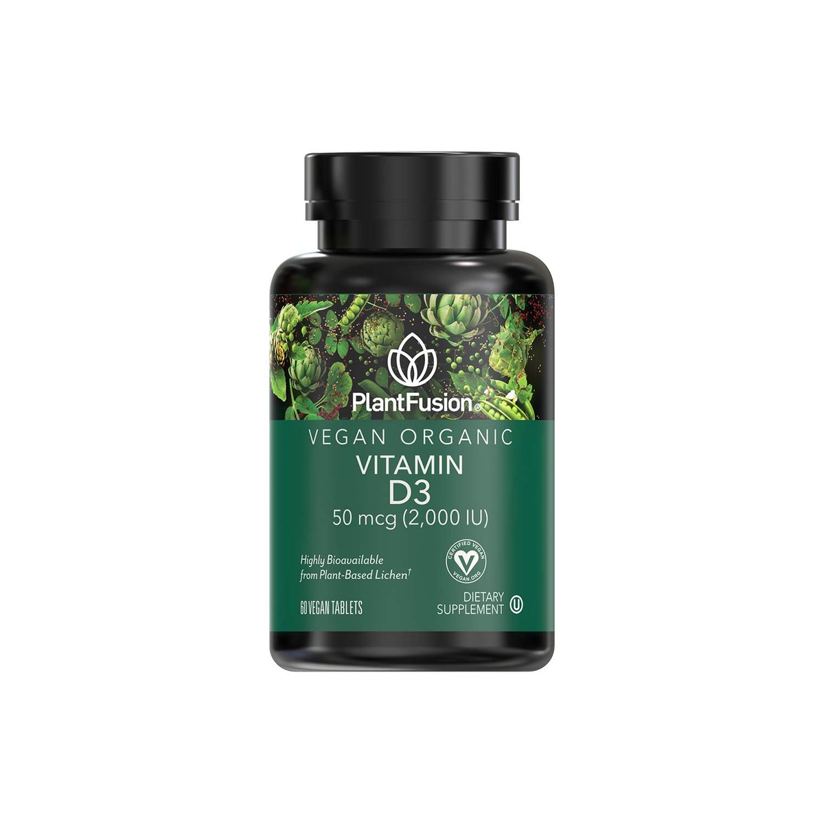 PlantFusion Veganes Vitamin D3 2000 IE – Aus organischer Flechte (Vitashine) für Immunsystem & Knochengesundheit, 60 Tabletten