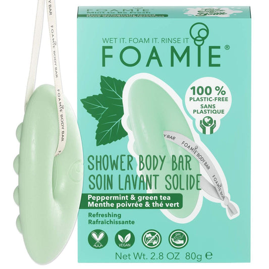 Foamie 2-in-1 Naturseife Mint – Duschseife für Damen & Herren, erfrischender Duschbar, vegane seifenfreie Körperpflege mit Pfefferminzöl & Grüntee, reinigend & feuchtigkeitsspendend, umweltfreundliche Verpackung