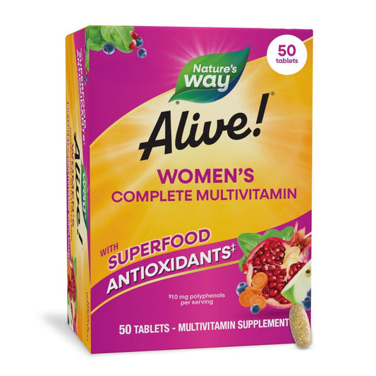 Nature's Way Alive! Komplett Multivitamin für Frauen – Tägliches Frauenvitamin mit B-Vitaminen, Superfood-Antioxidantien, unterstützt den Energiestoffwechsel, Haare, Haut & Nägel, 50 Tabletten