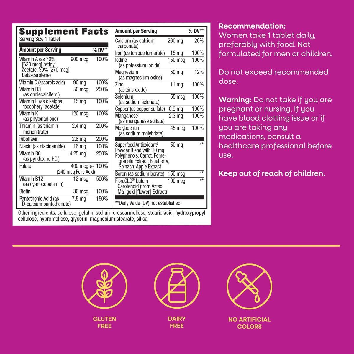 Nature's Way Alive! Komplett Multivitamin für Frauen – Tägliches Frauenvitamin mit B-Vitaminen, Superfood-Antioxidantien, unterstützt den Energiestoffwechsel, Haare, Haut & Nägel, 50 Tabletten