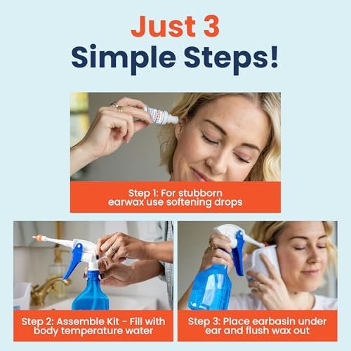 WaxBGone® Ohrenschmalz-Entfernungsset mit SoftSpray®-Spülaufsätzen – Sicheres, sanftes und schnelles Ohrenreinigungsset für Erwachsene und Kinder zu Hause – Standard-Set mit Ohrentropfen