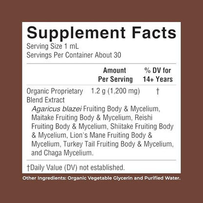MARYRUTH'S Pilzkomplex | Löwenmähne | Truthahnschwanz | Reishi | Shiitake | Alkoholfrei | Bio | Vegan | 30 Portionen