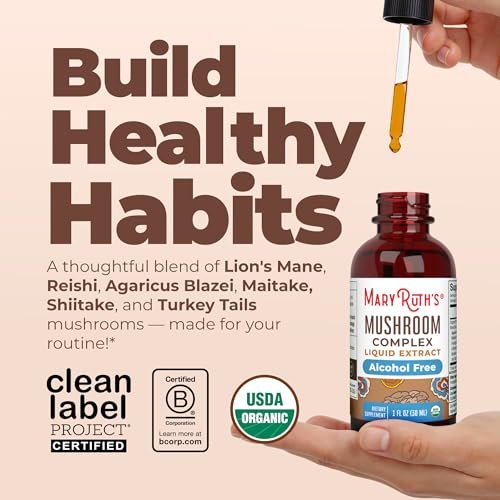 MARYRUTH'S Pilzkomplex | Löwenmähne | Truthahnschwanz | Reishi | Shiitake | Alkoholfrei | Bio | Vegan | 30 Portionen