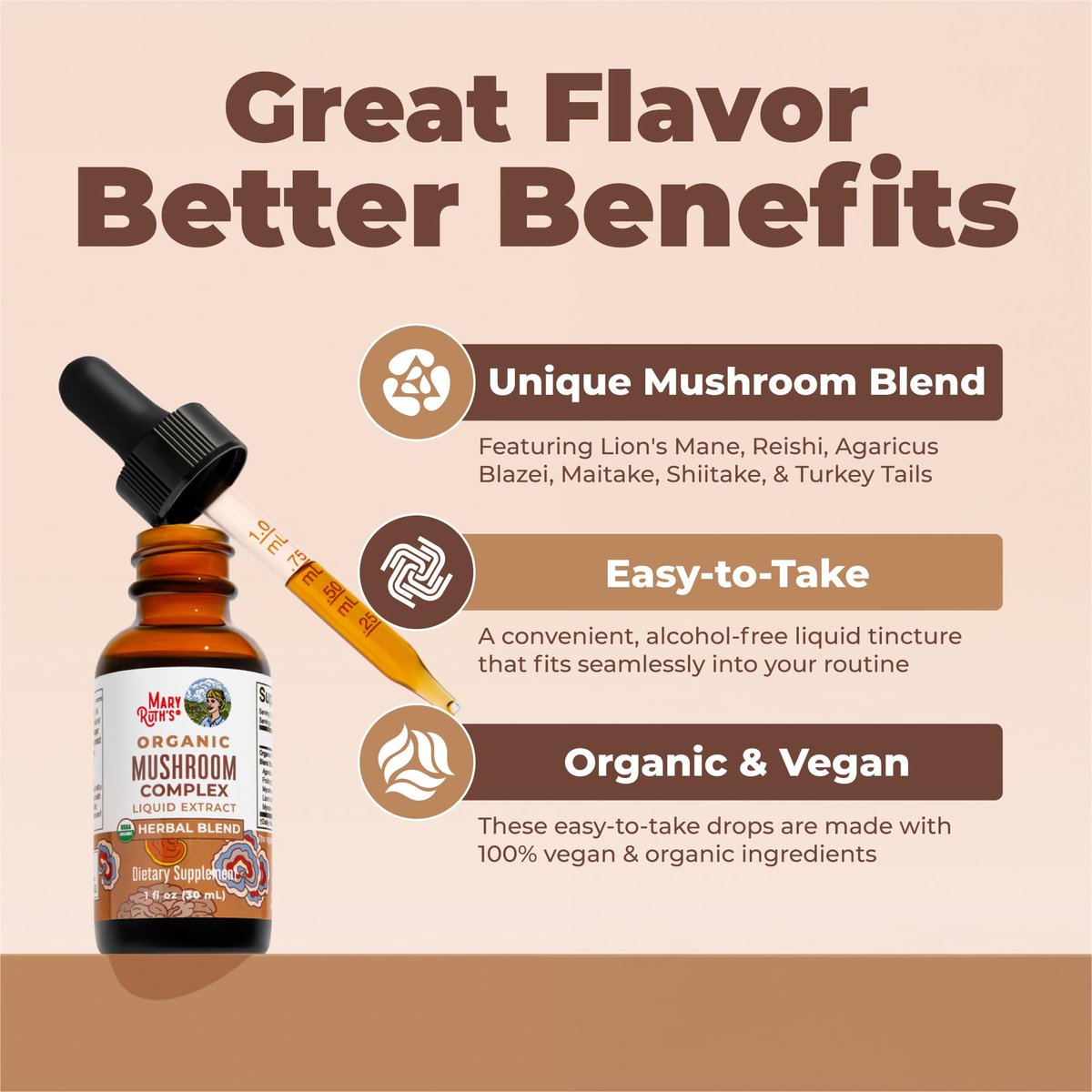 MARYRUTH'S Pilzkomplex | Löwenmähne | Truthahnschwanz | Reishi | Shiitake | Alkoholfrei | Bio | Vegan | 30 Portionen