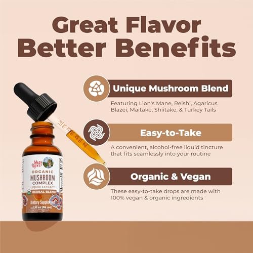 MARYRUTH'S Pilzkomplex | Löwenmähne | Truthahnschwanz | Reishi | Shiitake | Alkoholfrei | Bio | Vegan | 30 Portionen