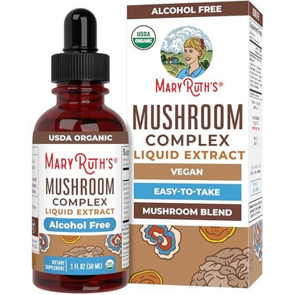 MARYRUTH'S Pilzkomplex | Löwenmähne | Truthahnschwanz | Reishi | Shiitake | Alkoholfrei | Bio | Vegan | 30 Portionen