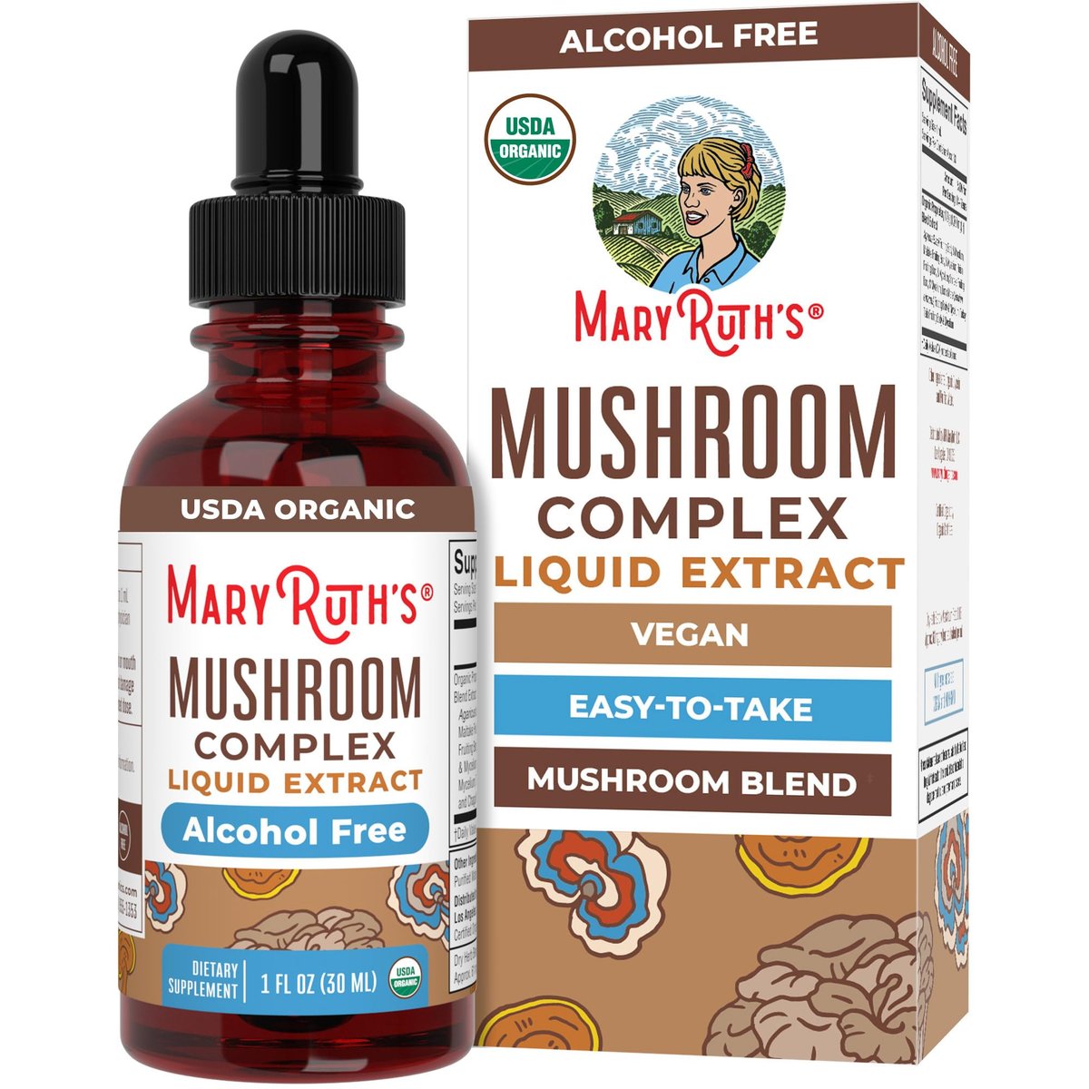 MARYRUTH'S Pilzkomplex | Löwenmähne | Truthahnschwanz | Reishi | Shiitake | Alkoholfrei | Bio | Vegan | 30 Portionen