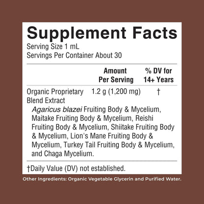 MARYRUTH'S Pilzkomplex | Löwenmähne | Truthahnschwanz | Reishi | Shiitake | Alkoholfrei | Bio | Vegan | 30 Portionen
