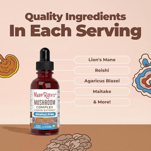 MARYRUTH'S Pilzkomplex | Löwenmähne | Truthahnschwanz | Reishi | Shiitake | Alkoholfrei | Bio | Vegan | 30 Portionen