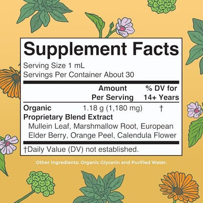MaryRuth Organics USDA Bio Flüssige Atemwegs-Tropfen mit Königskerze, Eibischwurzel & Holunder | Königskerzen-Tropfen für die Lunge | Kräutermischung zur Immununterstützung | Vegan | 30 ml