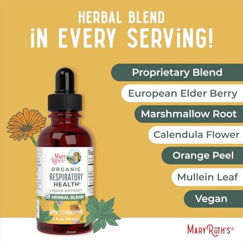 MaryRuth Organics USDA Bio Flüssige Atemwegs-Tropfen mit Königskerze, Eibischwurzel & Holunder | Königskerzen-Tropfen für die Lunge | Kräutermischung zur Immununterstützung | Vegan | 30 ml