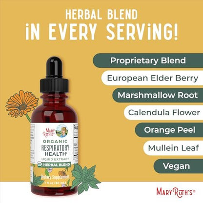 MaryRuth Organics USDA Bio Flüssige Atemwegs-Tropfen mit Königskerze, Eibischwurzel & Holunder | Königskerzen-Tropfen für die Lunge | Kräutermischung zur Immununterstützung | Vegan | 30 ml