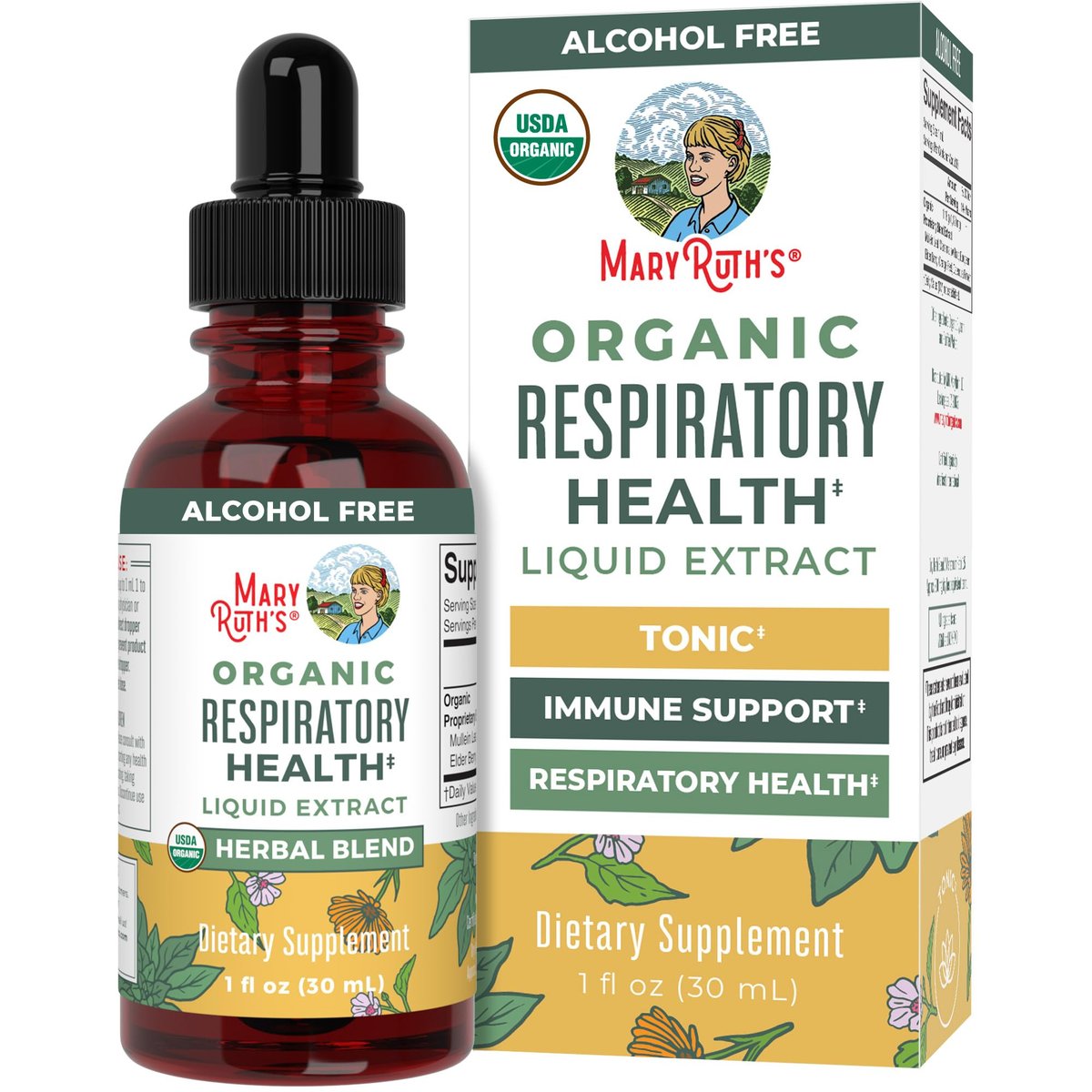 MaryRuth Organics USDA Bio Flüssige Atemwegs-Tropfen mit Königskerze, Eibischwurzel & Holunder | Königskerzen-Tropfen für die Lunge | Kräutermischung zur Immununterstützung | Vegan | 30 ml