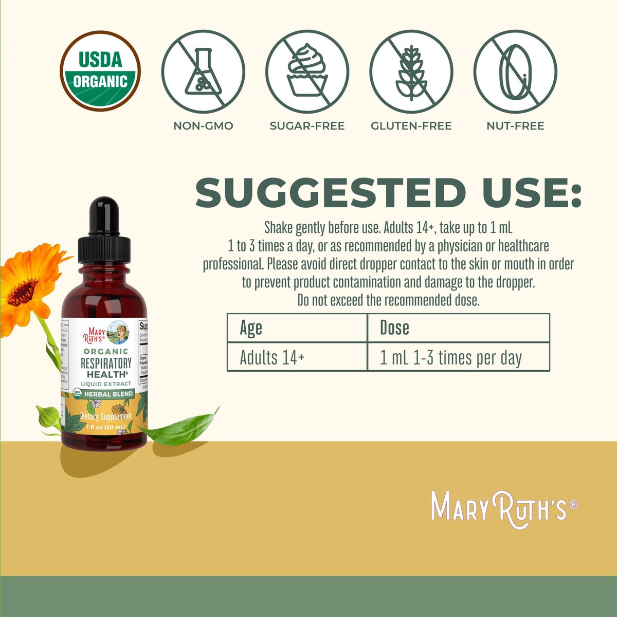 MaryRuth Organics USDA Bio Flüssige Atemwegs-Tropfen mit Königskerze, Eibischwurzel & Holunder | Königskerzen-Tropfen für die Lunge | Kräutermischung zur Immununterstützung | Vegan | 30 ml