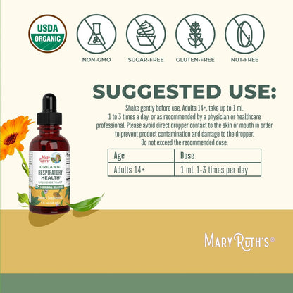 MaryRuth Organics USDA Bio Flüssige Atemwegs-Tropfen mit Königskerze, Eibischwurzel & Holunder | Königskerzen-Tropfen für die Lunge | Kräutermischung zur Immununterstützung | Vegan | 30 ml