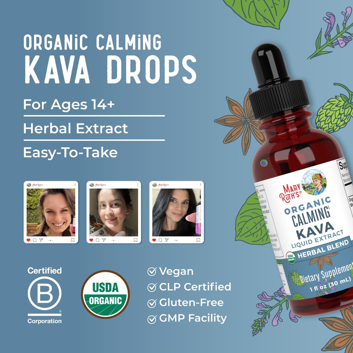 MaryRuth's Kava-Wurzel-Flüssigextrakt für Ruhe & Entspannung | Nervine & adaptogene Kräutermischung | USDA Bio | Zuckerfrei | Glutenfrei | Vegan | Ohne Gentechnik | Ab 14 Jahren | 30 ml | 30-Tage-Vorrat